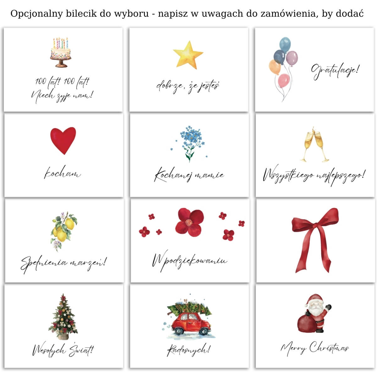 Opcjonalny bilecik z życzeniami Opcjonalny bilecik z życzeniami
